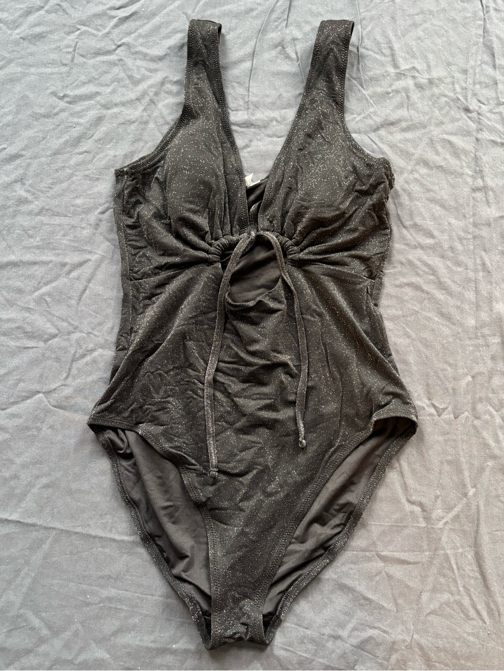 Sparkle Black One-Piece Swimsuit with cutout and Front Tie
